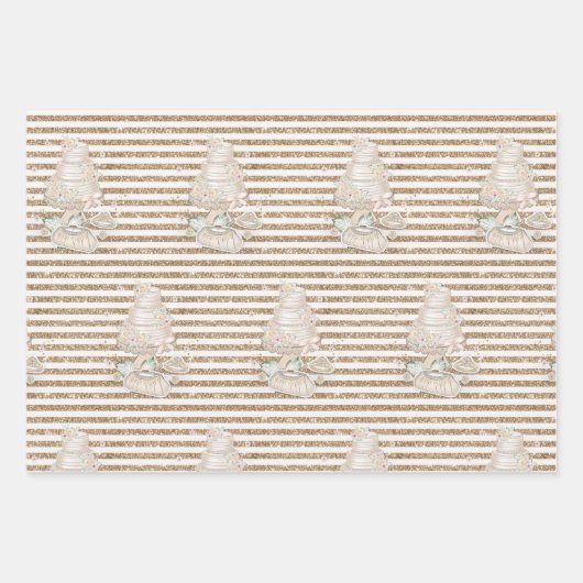 Bride Wedding Cake Gold Glitter Stripes Inpakpapier Vel (Voorkant)