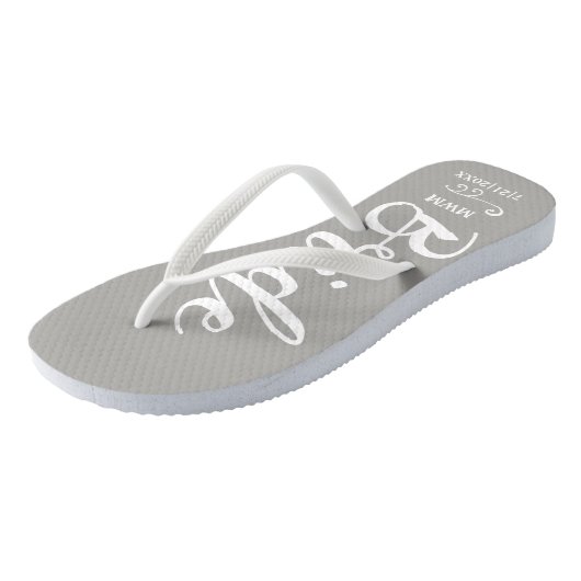 Bride Wedding Favor Custom Name Monogram Gray Teenslippers (Schuin)