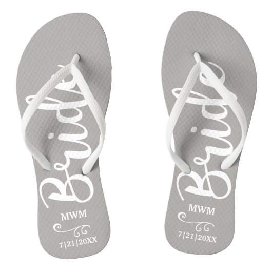 Bride Wedding Favor Custom Name Monogram Gray Teenslippers (Voetbed)