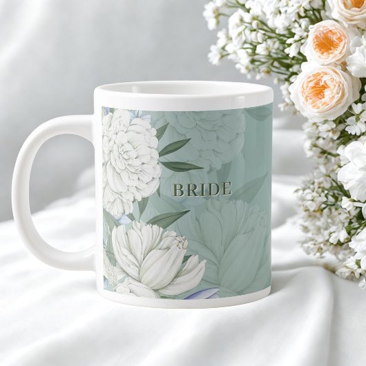 Bride Wedding Gift – Sage Green & Peonies Grote Koffiekop