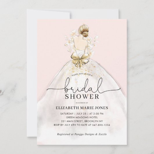 Bride Wedding Gown Dress Floral Pink Vrijgezellenf Kaart (Voorkant)