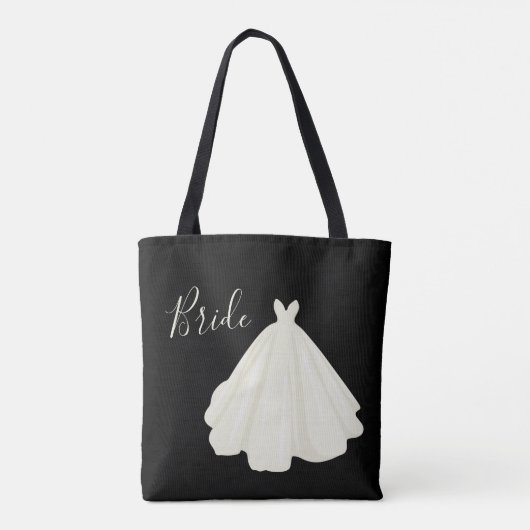 Bride Wedding Gown Script Black White Chic Tote Bag (Achterkant)