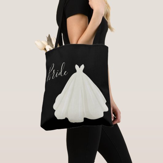 Bride Wedding Gown Script Black White Chic Tote Bag (Dichtbij)