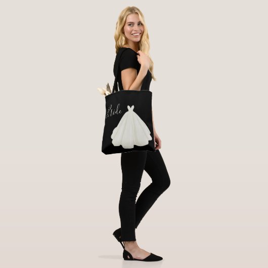 Bride Wedding Gown Script Black White Chic Tote Bag (Op model)
