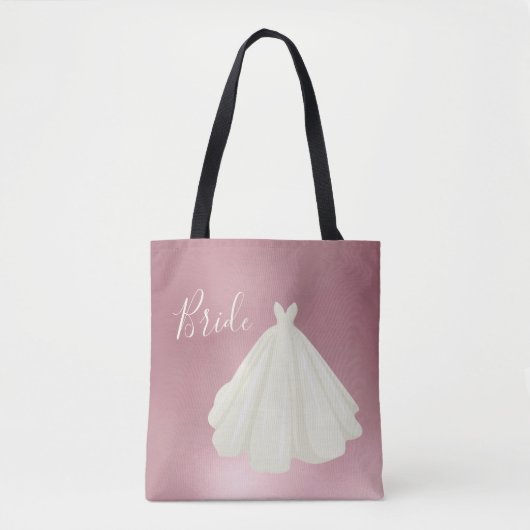 Bride Wedding Gown Script Roze Metallic Tote Bag (Voorkant)