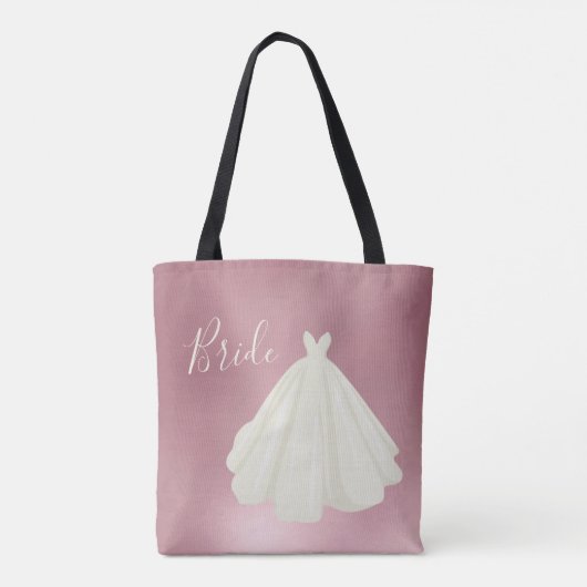 Bride Wedding Gown Script Roze Metallic Tote Bag (Achterkant)