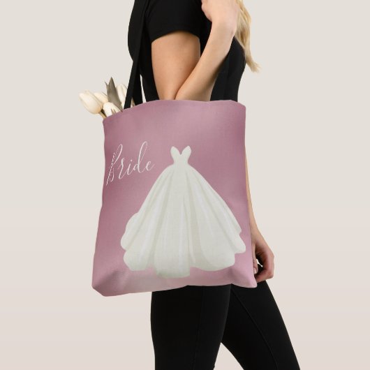 Bride Wedding Gown Script Roze Metallic Tote Bag (Dichtbij)