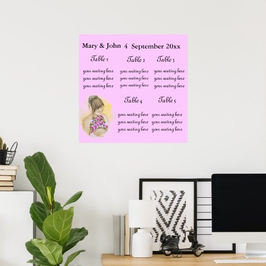 BRIDE Wedding Seating Chart. Poster (Thuiskantoor)