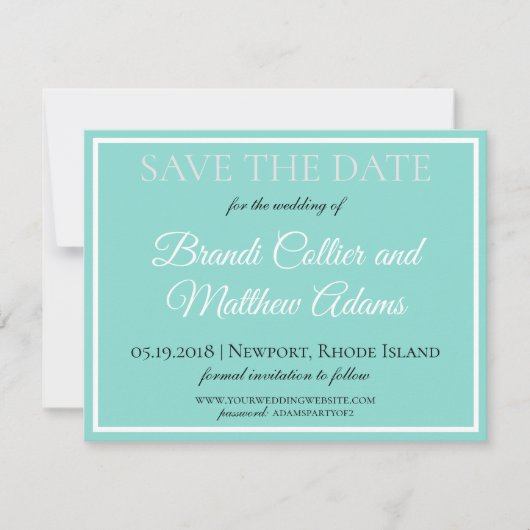 Bride & Wedding Suite Elegant Blauwgroen Blue Save The Date (Voorkant)