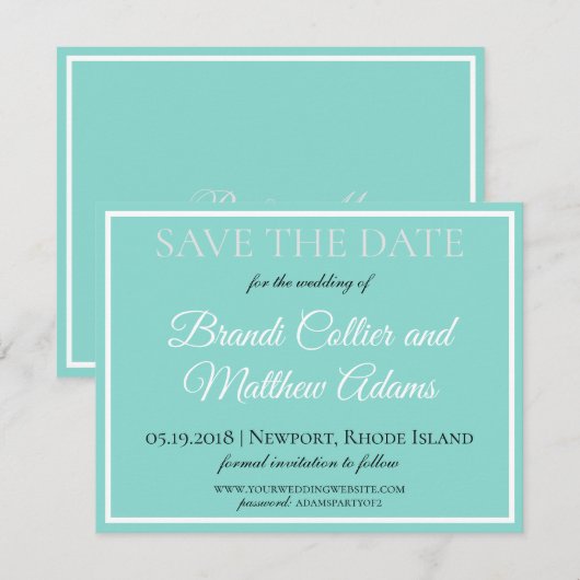 Bride & Wedding Suite Elegant Blauwgroen Blue Save The Date (Voorkant / Achterkant)