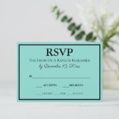 Bride & Wedding Suite Modern Blauwgroen Blue RSVP Kaartje (Staand voorkant)