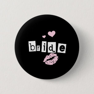 Bride White en roze op zwart Ronde Button 5,7 Cm