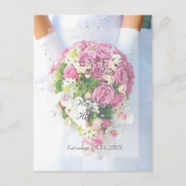 Bride White Flower Bouquet Wedding Save the Date Aankondigingskaart