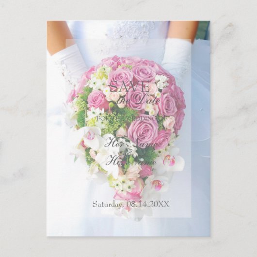 Bride White Flower Bouquet Wedding Save the Date Aankondigingskaart (Voorkant)