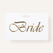 Bride white gold script calligraphy elegant chic badge (Voorkant)