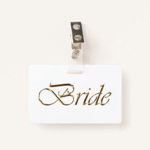 Bride white gold script calligraphy elegant chic badge