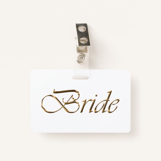 Bride white gold script calligraphy elegant chic badge (Voorkant met clip)