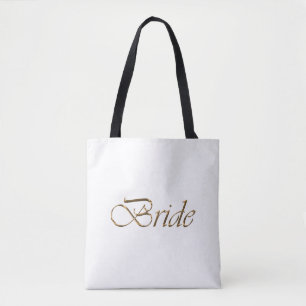 Bride white gold script elegant chic tote bag