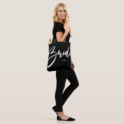 Bride White Handwriting & Black Calligraphy Tote Bag (Op model)