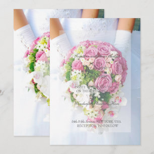 Bride White Lace Flower Bouquet Wedding Invitation Kaart