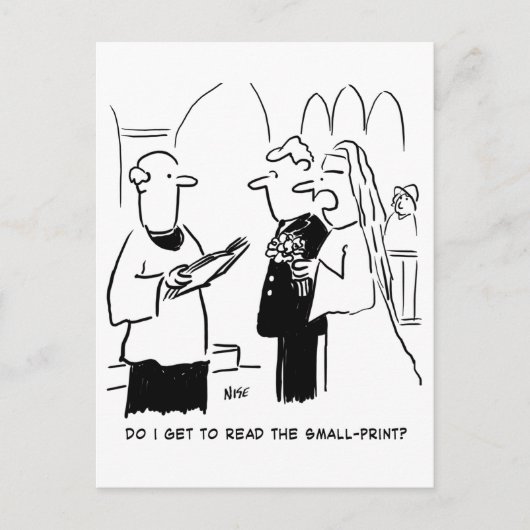 Bride wil de Kleine Cartoon van de Druk controlere Briefkaart (Voorkant)