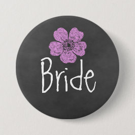 Bride Wild Pink Roses Chalkboard Ronde Button 7,6 Cm