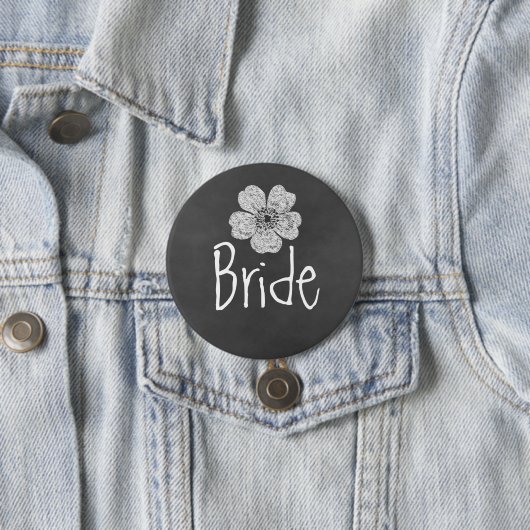 Bride Wild White Roses Chalkboard Ronde Button 7,6 Cm (In situ)