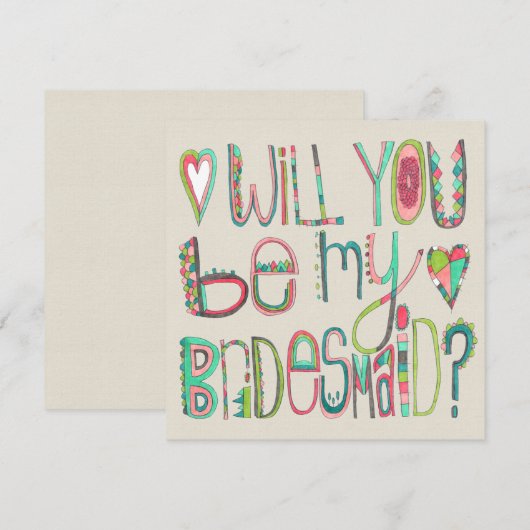 Bride Will You Be My Bridesmaid Typography Aankondiging (Voorkant / Achterkant)