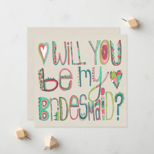 Bride Will You Be My Bridesmaid Typography Aankondiging (Voorkant / Achterkant in situ)