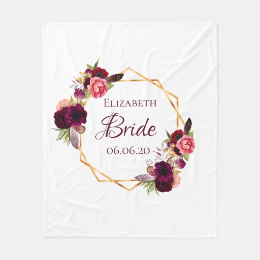 Bride witte florale goud geometrische trouwnaam fleece deken (Voorkant)