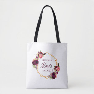 Bride witte florale goud geometrische trouwnaam tote bag