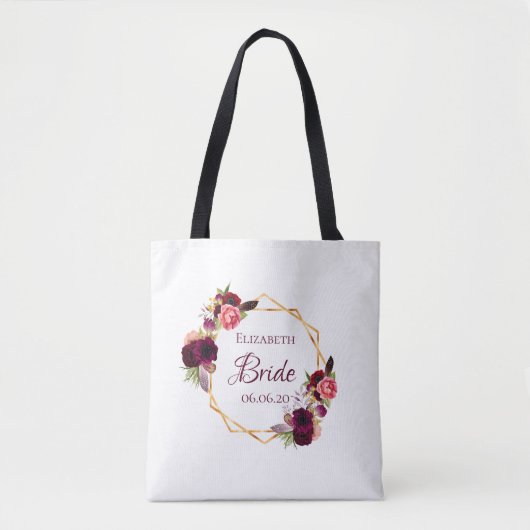 Bride witte florale goud geometrische trouwnaam tote bag (Voorkant)