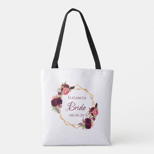 Bride witte florale goud geometrische trouwnaam tote bag (Achterkant)