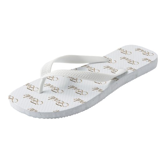 Bride witte goudkalligrafiepatroon elegant chic teenslippers (Schuin)