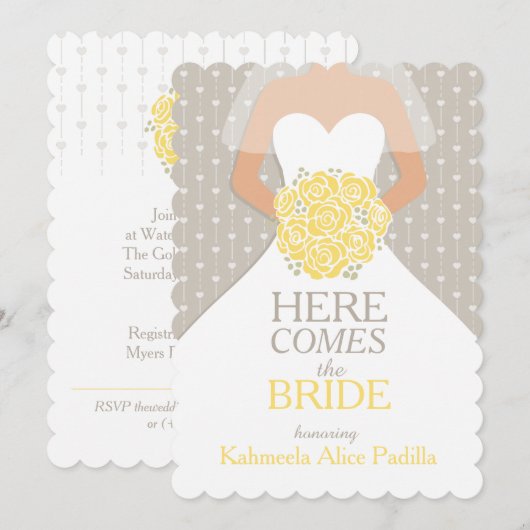 Bride yellow bouquet graphic vrijgezellenfeest nod kaart (Voorkant / Achterkant)