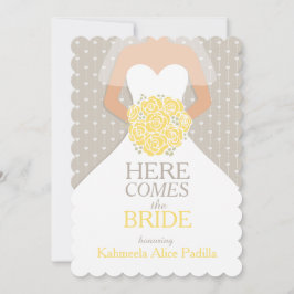 Bride yellow bouquet graphic vrijgezellenfeest nod kaart
