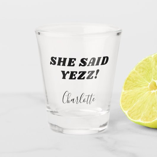 Bride zei ja naam bachelorette party shot glas (Voorkant)