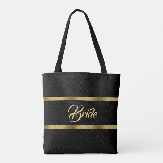 Bride zwarte goudbruine bruine bruine bruiloft tote bag (Achterkant)