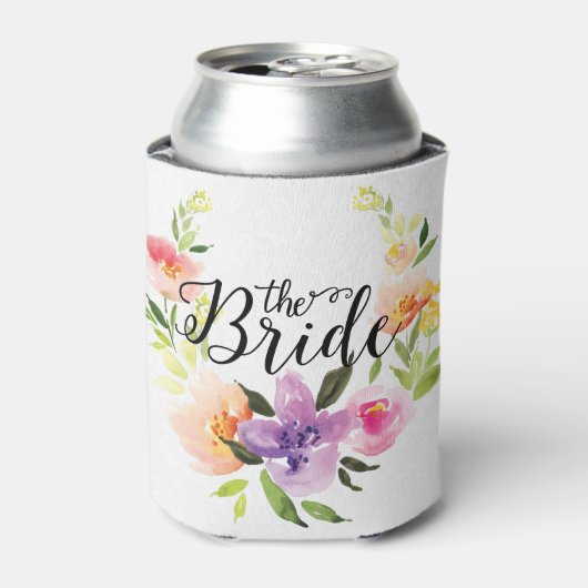 Bride-zwarte tekst en kleurrijke Floral adem Blikjeskoeler (Blikje Voorkant)