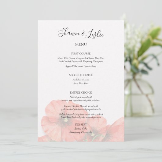 Bridebloem Bruiloftsreceptie Menu Kaart (Staand voorkant)