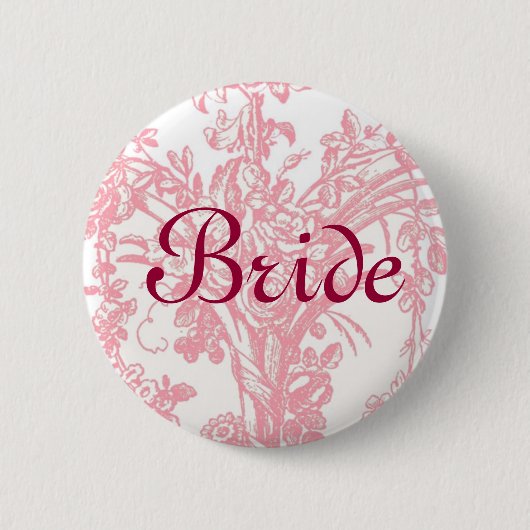 Brideknop op roze florale achtergrond ronde button 5,7 cm (Voorkant)