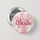 Brideknop op roze florale achtergrond ronde button 5,7 cm (Voorkant /achterkant)