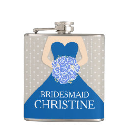 Bridemaid royal blue jurk genaamd hip flask heupfles