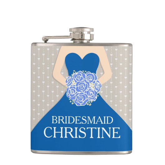 Bridemaid royal blue jurk genaamd hip flask heupfles (Voorkant)