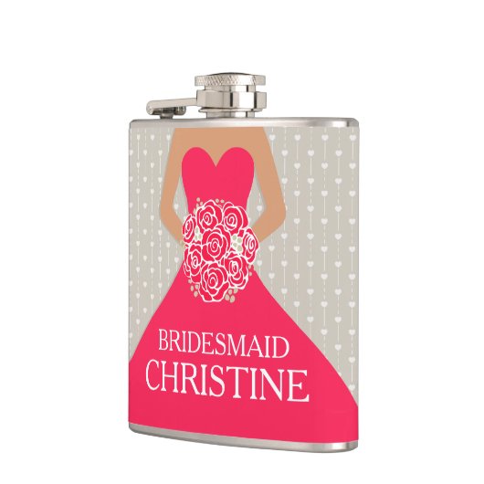 Bridemodale rode jurk, heupkolf genaamd heupfles (Links)