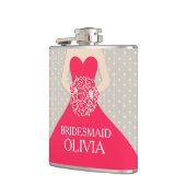 Bridemodale rode jurk, heupkolf genaamd heupfles (Links)