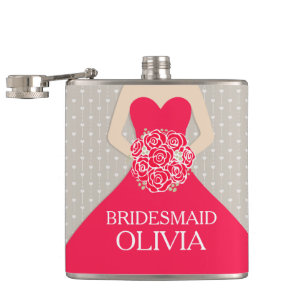 Bridemodale rode jurk, heupkolf genaamd heupfles