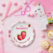 Bride's Berry Special Day Aardbei Retro Gingham Papieren Bordje (Feest)