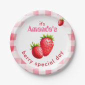 Bride's Berry Special Day Aardbei Retro Gingham Papieren Bordje (Voorkant)