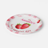 Bride's Berry Special Day Aardbei Retro Gingham Papieren Bordje (Gekanteld)